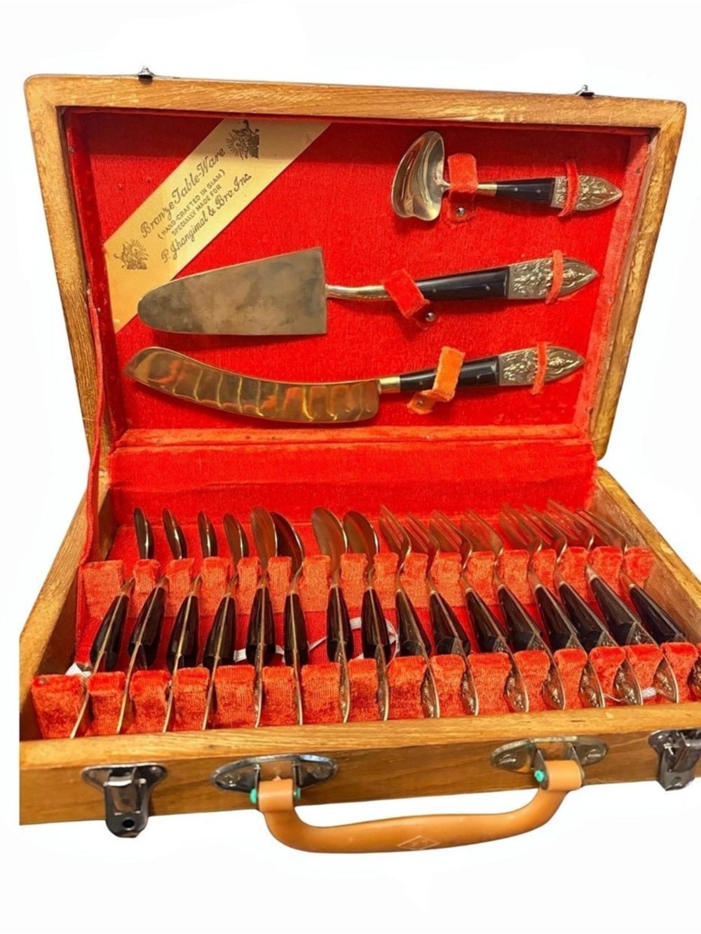 P. Jhangimal & Bro. Inc. Bronze Table Ware Hand-Crafted in Siam Flatware Set